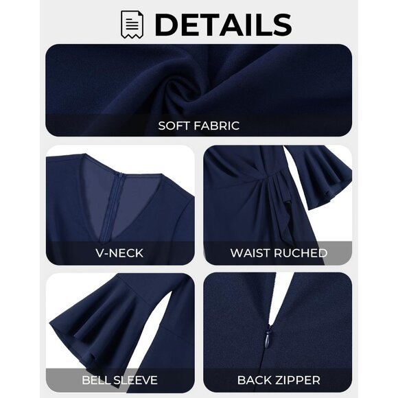 Plus Size Work Dress Polyester Blend V Neck Bell Sleeves Knee Length - Picture 5 of 5